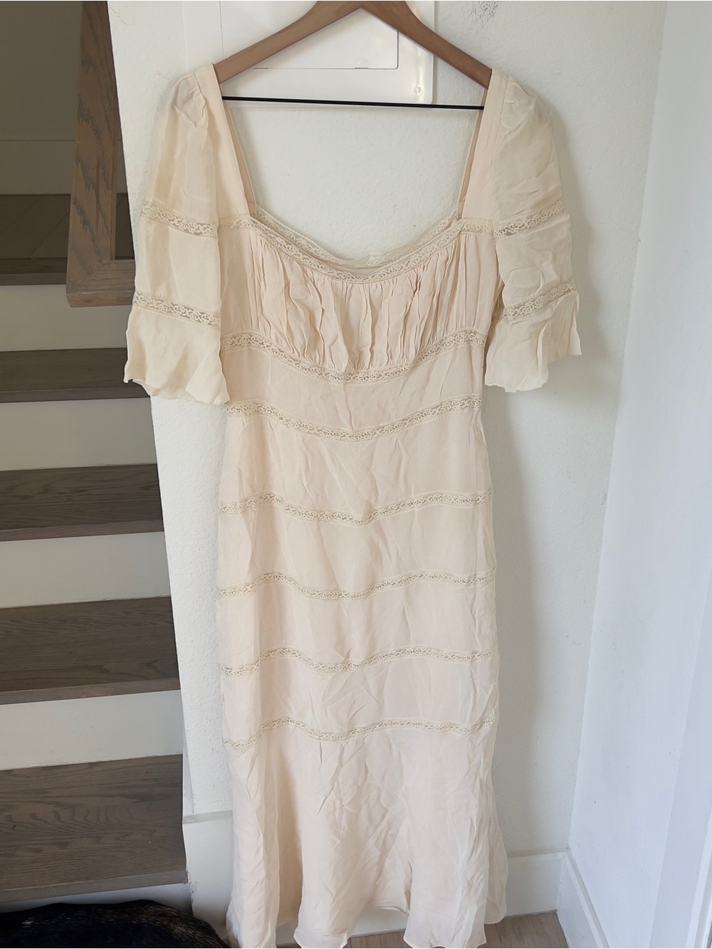 Reformation Laverna Smocked Bell-Sleeve Midi Dress in Cream - Picture 5 of 9